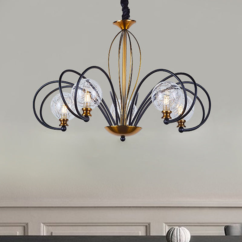 Black-Gold modo plafond lustre Simplicité 5/8 Bulbes Verre transparent bras arqué le luminaire de pendentif bras