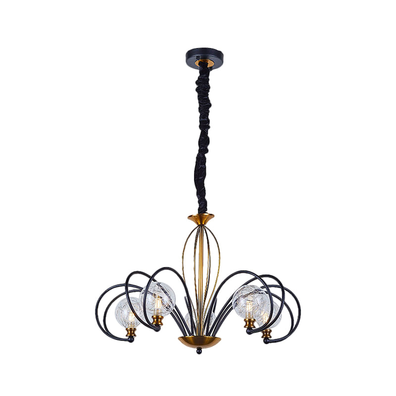 Black-Gold modo plafond lustre Simplicité 5/8 Bulbes Verre transparent bras arqué le luminaire de pendentif bras