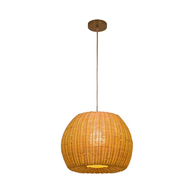 Dome Handwoven Rattan Hanging Pendant Contemporary 1-Bulb Beige Suspension Light for Restaurant