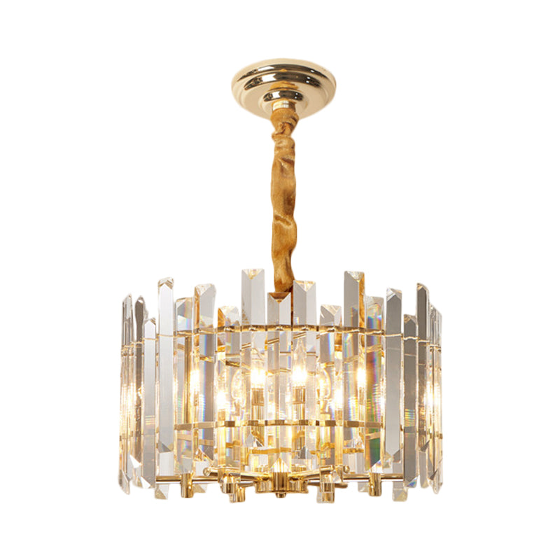 Contemporary Drum Ceiling Chandelier 6/8 Bulbs Clear Crystal Prismatic Suspension Lighting, 18"/23.5" Width