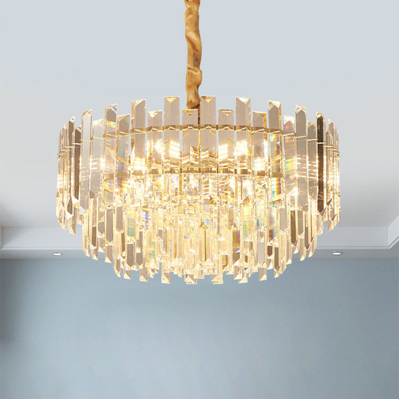 8/10 Bulbs Pendant Light Fixture Contemporary Drum Clear Crystal Prismatic Hanging Chandelier, 18"/23.5" Wide