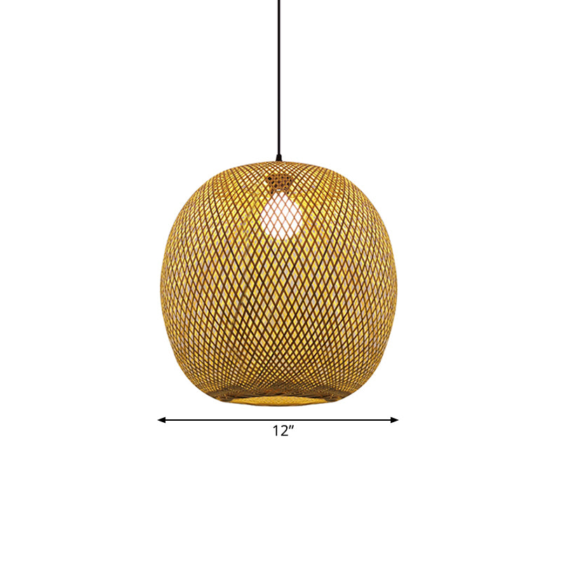 12"/17" Wide Ball Bamboo Pendant Ceiling Light Chinese 1 Light Wood/Brown Hanging Light for Kitchen Island