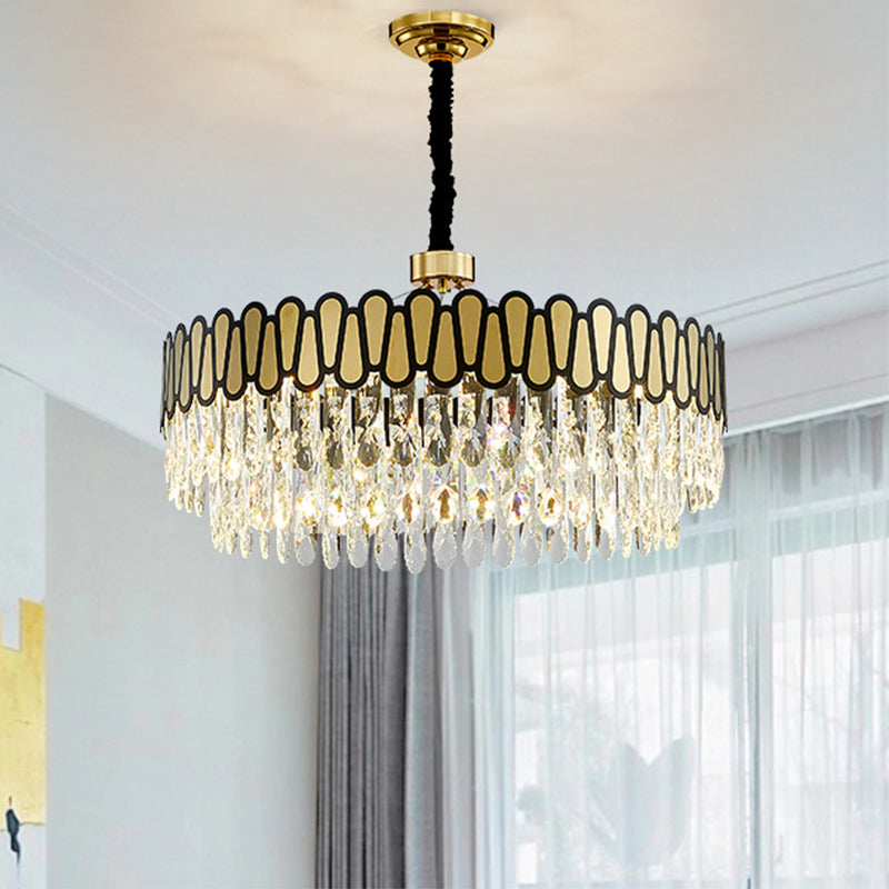 LED Circular Ceiling Pendant Light Contemporary Gold Facing Clear Crystal Drops Chandelier Lighting