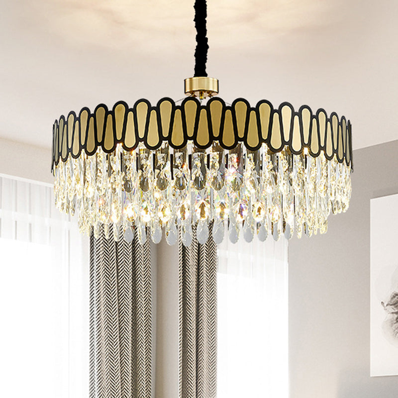 LED Circular Ceiling Pendant Light Contemporary Gold Facing Clear Crystal Drops Chandelier Lighting