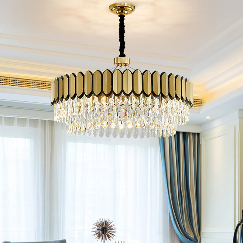 Gold 18"/23.5" Wide LED Pendant Lighting Contemporary Clear Crystal Drops Round Ceiling Chandelier