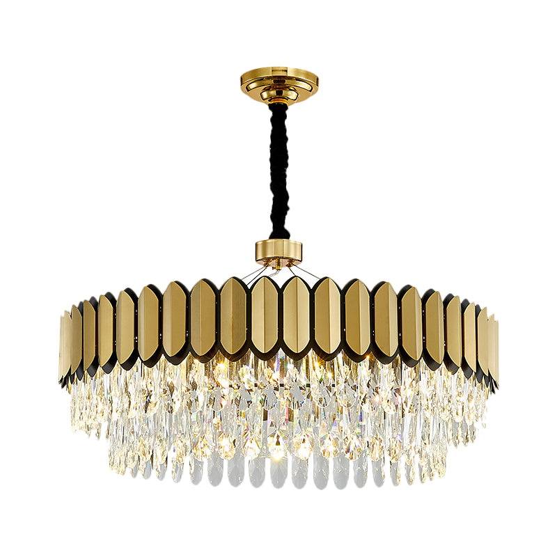 Gold 18"/23.5" Wide LED Pendant Lighting Contemporary Clear Crystal Drops Round Ceiling Chandelier