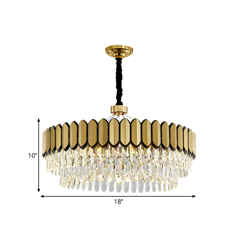 Gold 18"/23.5" Wide LED Pendant Lighting Contemporary Clear Crystal Drops Round Ceiling Chandelier