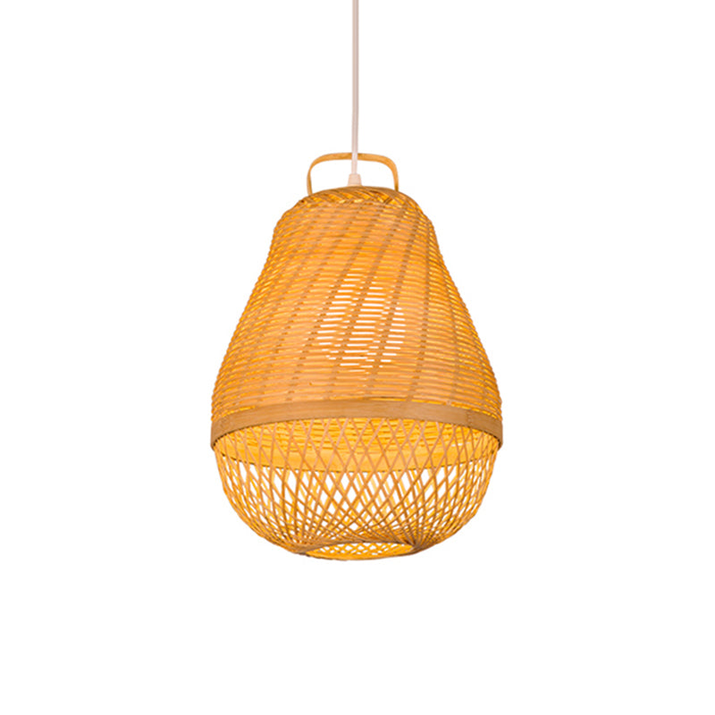 Bird Cage Bamboo Hanging Light Asian Style 1 Light Beige Drop Ceiling Light for Dining Room