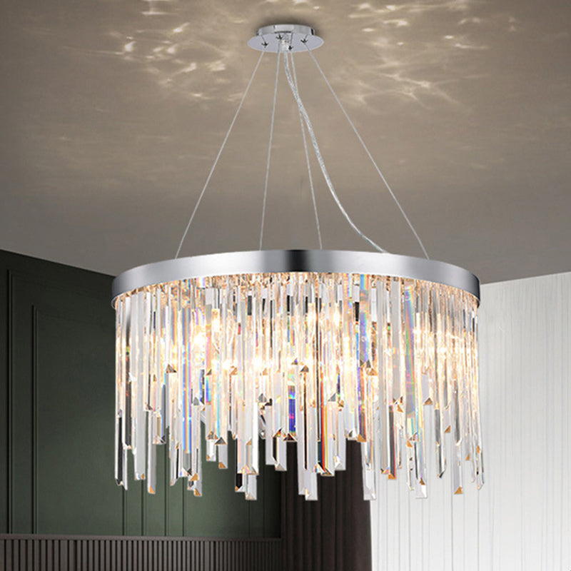 2/6 Bulbs Hanging Lamp Kit Contemporary Round Clear Crystal Prisms Chandelier Lighting, 8"/16" Wide