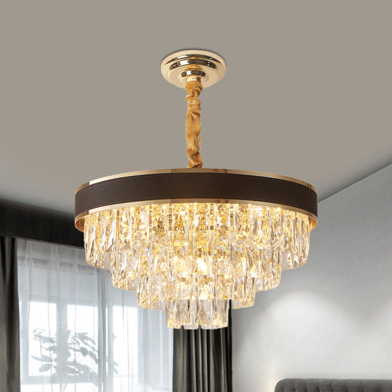 Tapered Clear Crystal Blocks Ceiling Chandelier Modern 8/10 Heads Sitting Room Suspension Lamp, 18"/23.5" Width