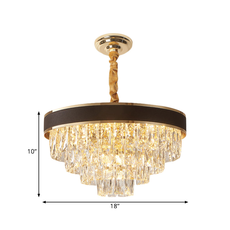 Tapered Clear Crystal Blocks Ceiling Chandelier Modern 8/10 Heads Sitting Room Suspension Lamp, 18"/23.5" Width