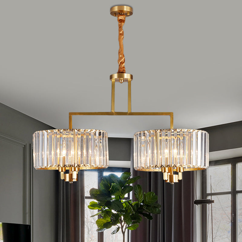 Clear Drum Hanging Pendant Light Contemporary Crystal Prisms 6 Bulbs Great Room Chandelier Lamp