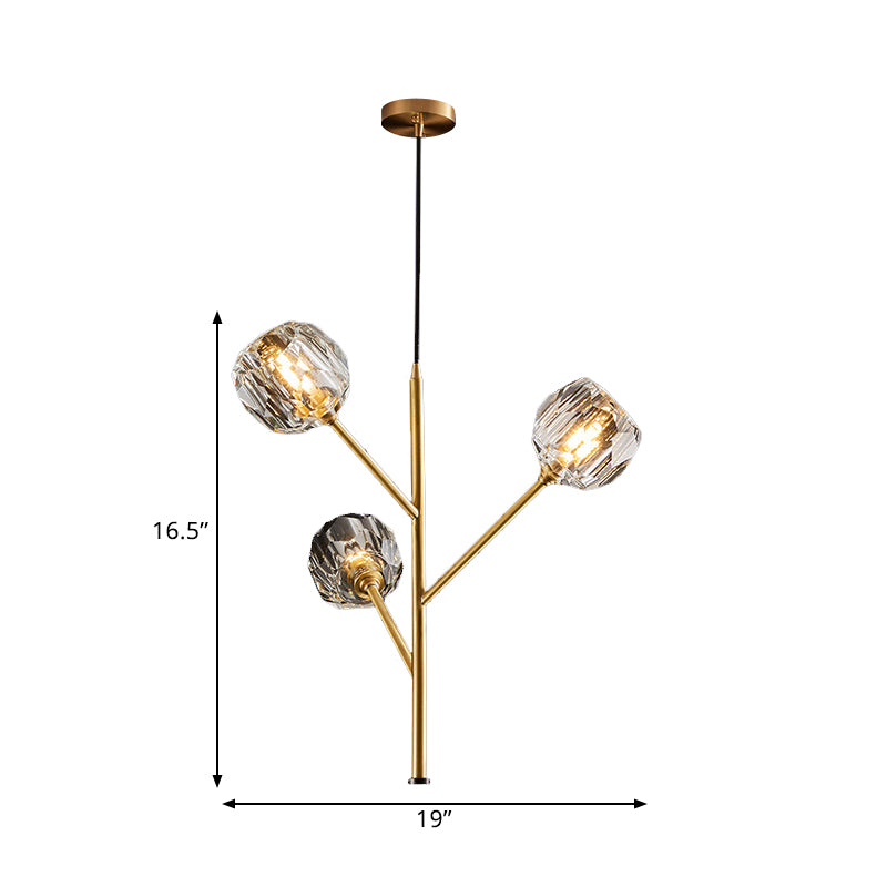 Branches Parlour Chandelier Modern Crystal Ball Shade 3/6 têtes Gold Suspension Éclairage