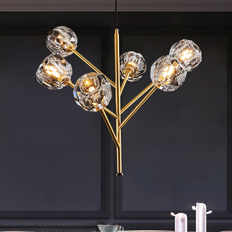 Branches Parlour Chandelier Modern Crystal Ball Shade 3/6 têtes Gold Suspension Éclairage