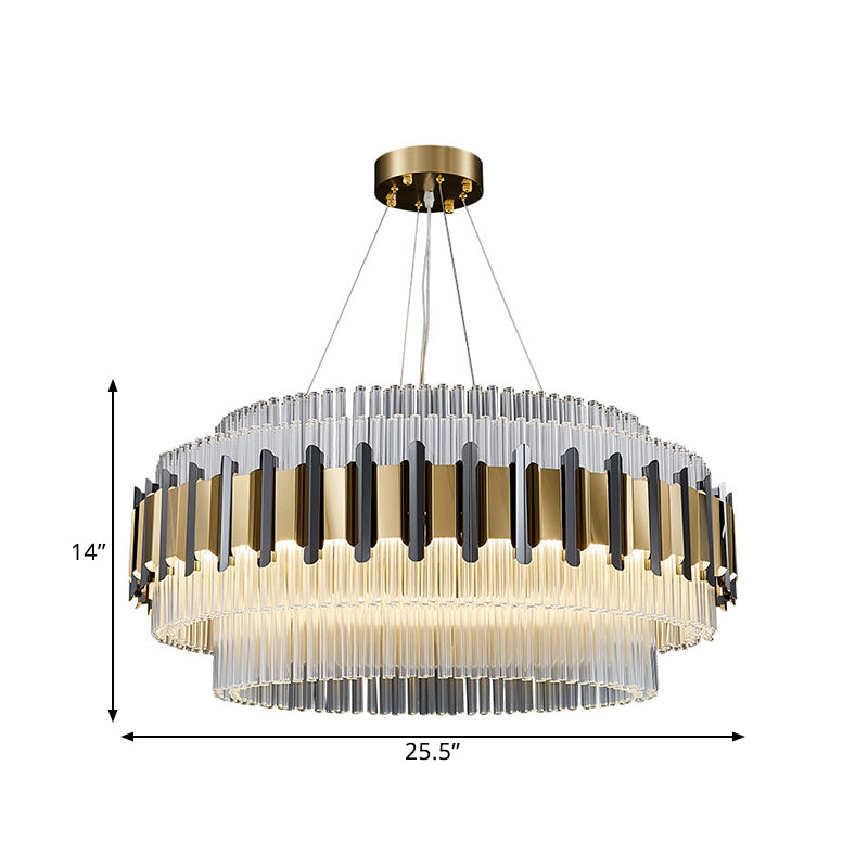 LED Circular Chandelier Lighting Contemporary Clear Crystal Tubes Ceiling Light Fixture for Parlor