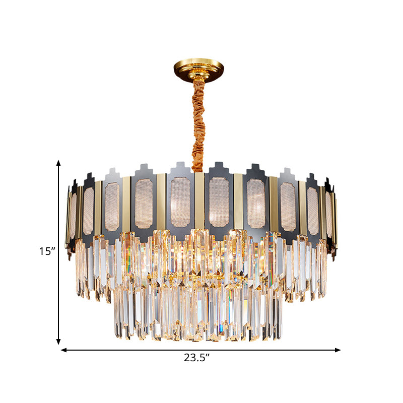 10 Bulbs Crystal Prisms Chandelier Lamp Contemporary Clear Circular Dinning Hall Suspension Lighting