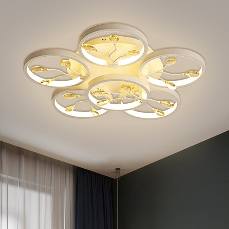 Gocce di pioggia di cristallo semi -filo nero a filo fiore a LED contemporaneo montato a soffitto in luce bianca/calda