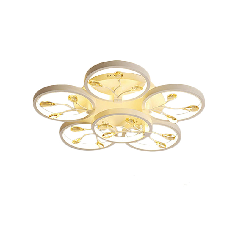 Crystal Raindrops Black/White Semi Flush Light Flower LED Contemporary Ceiling Mounted Fixture in White/Warm Light