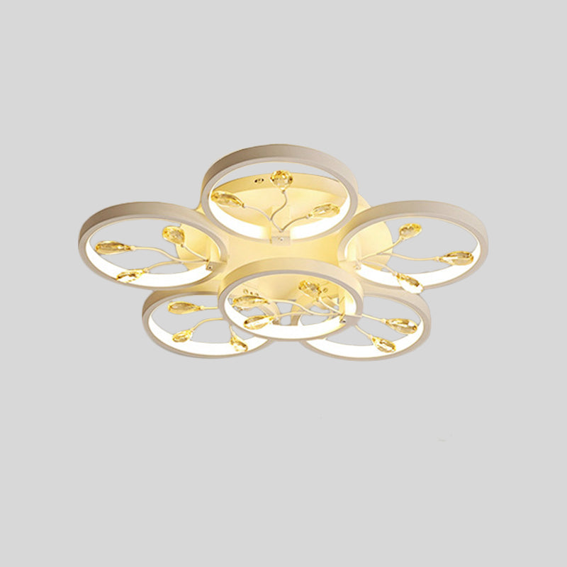 Crystal Raindrops Black/White Semi Flush Light Flower LED Contemporary Ceiling Mounted Fixture in White/Warm Light