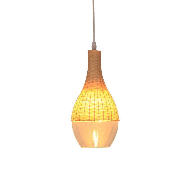 Lampe en larme / oignon de largeur de largeur de largeur pendante à suspension en jaune légère moderne avec une teinte en verre transparent