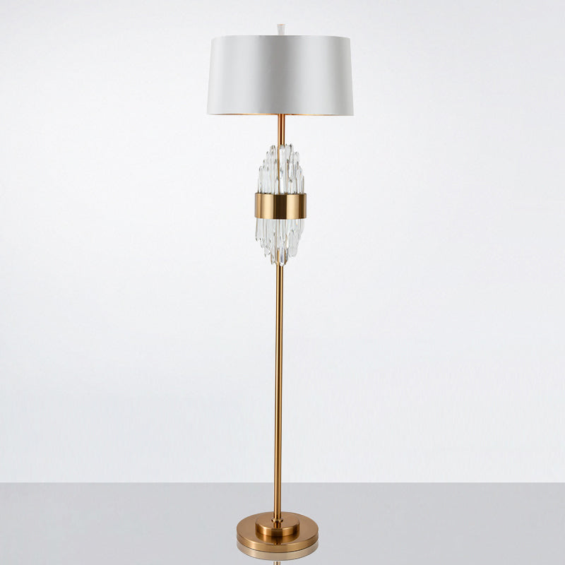 1 Head Barrel Shade Standing Light Modern Brass Finish Fabric Floor Lamp with Metal Base