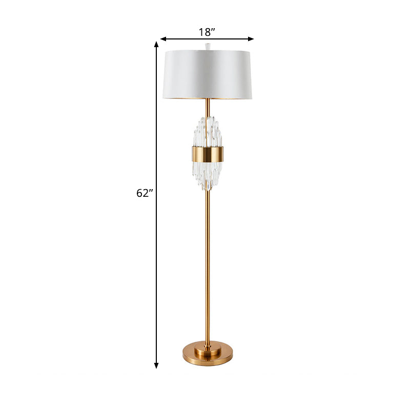 1 Head Barrel Shade Standing Light Modern Brass Finish Fabric Floor Lamp with Metal Base