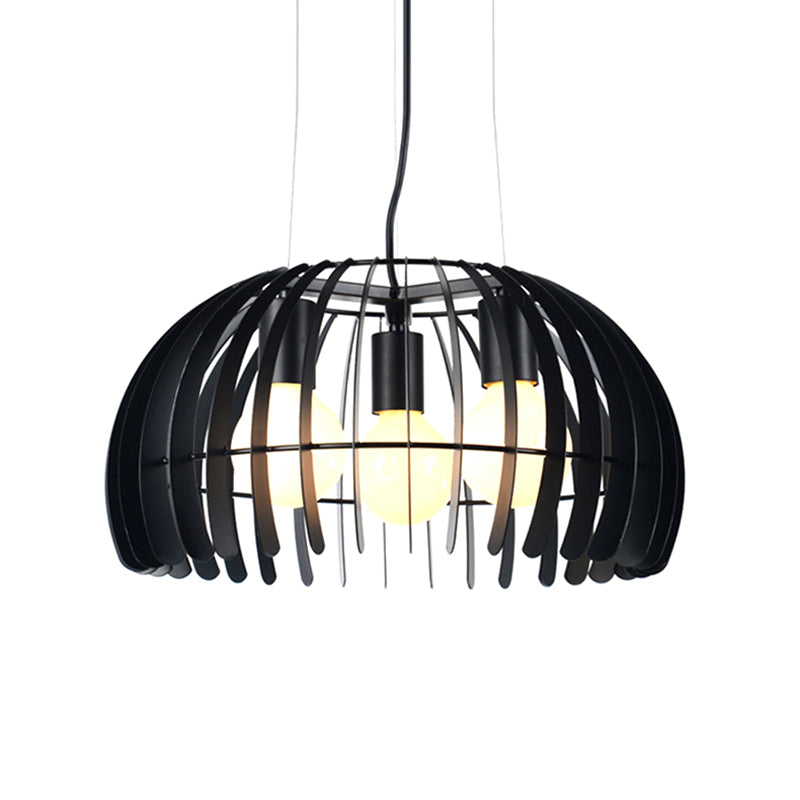 3 Bulbs Dome Hanging Light with Wire Guard Retro Style Black Metal Suspension Light for Dining Room