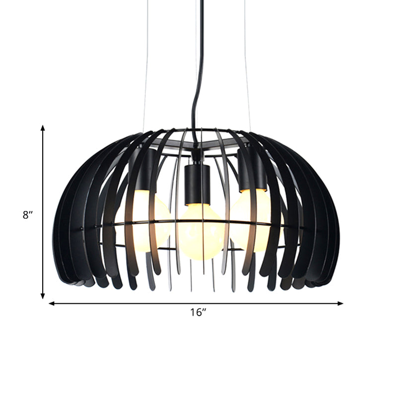 3 Bulbs Dome Hanging Light with Wire Guard Retro Style Black Metal Suspension Light for Dining Room