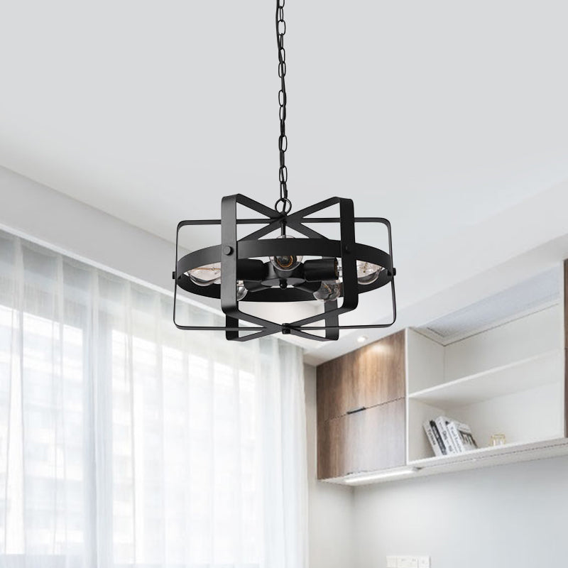 Retro Loft Caged Chandelier Light Fixture 5 Lights Iron Pendant Light in Black for Dining Room