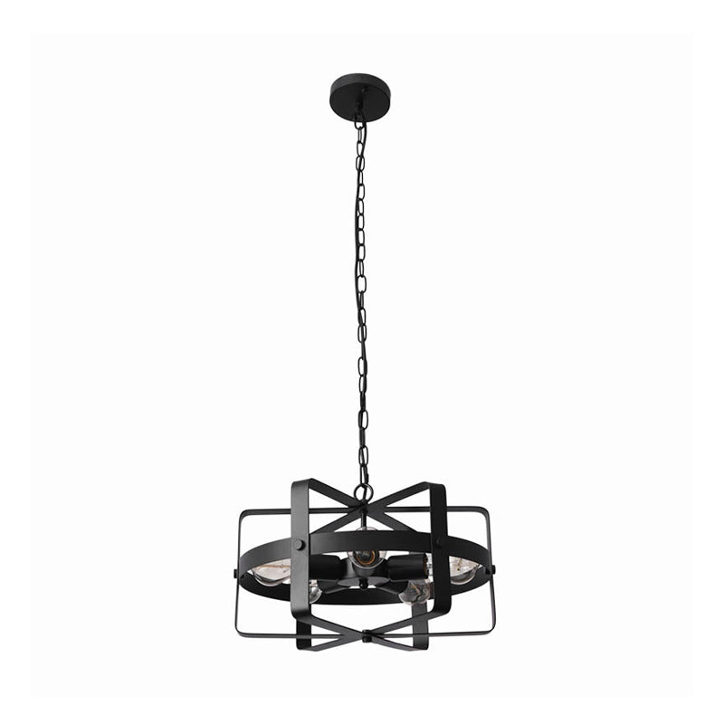 Retro Loft Caged Chandelier Light Fixture 5 Lights Iron Pendant Light in Black for Dining Room