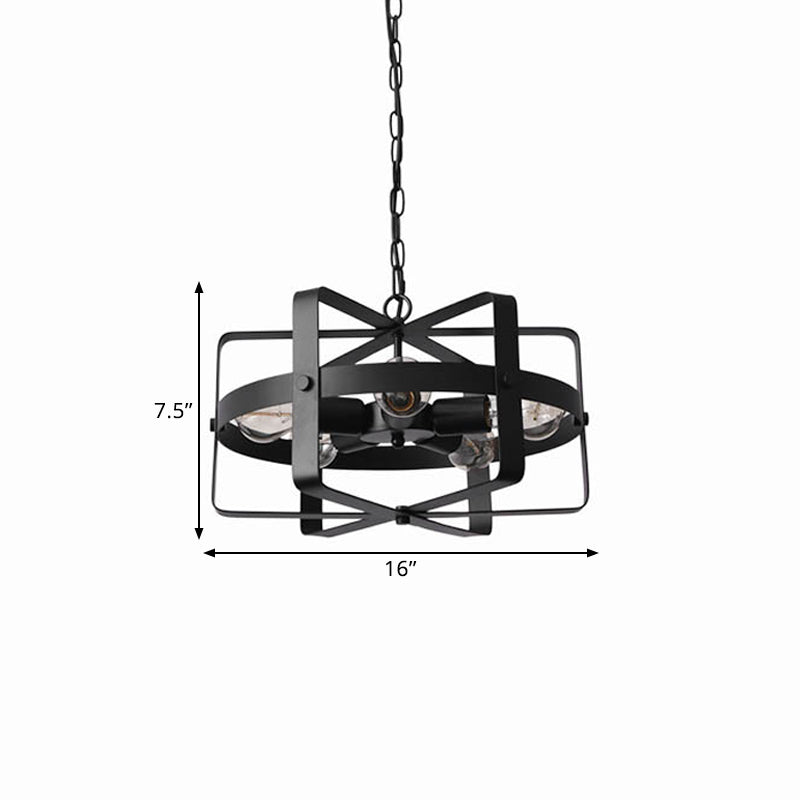 Retro Loft Caged Chandelier Light Fixture 5 Lights Iron Pendant Light in Black for Dining Room