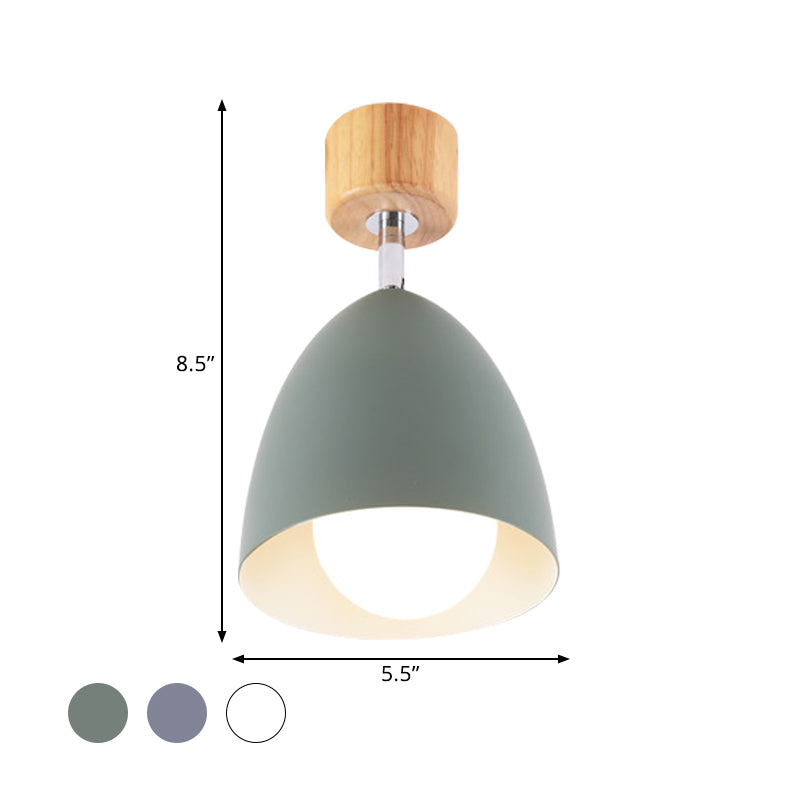 Nordic Style Dome Semi Flush Ceiling Light 1 Light Metal Rotatable Ceiling Lamp in Grey/White for Bedroom