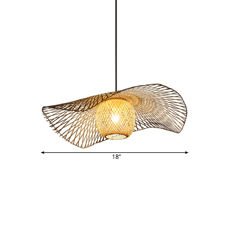 18"/21.5"/25.5" Wide Rustic 1-Light Ceiling Drop Light with Woven Rattan Brown Dome Pendant Lamp for Cafe Restaurant