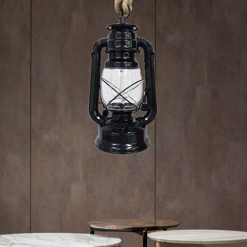 Black/Bronze/Antique Brass 1 Light Pendant Ceiling Light Industrial Clear Glass Kerosene Hanging Lamp for Coffee Shop