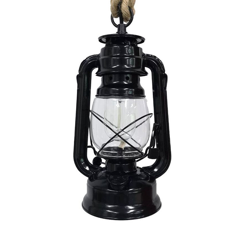 Black/Bronze/Antique Brass 1 Light Pendant Ceiling Light Industrial Clear Glass Kerosene Hanging Lamp for Coffee Shop