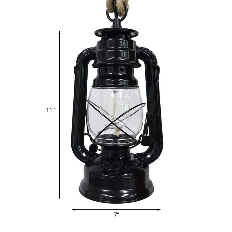 Black/Bronze/Antique Brass 1 Light Pendant Ceiling Light Industrial Clear Glass Kerosene Hanging Lamp for Coffee Shop