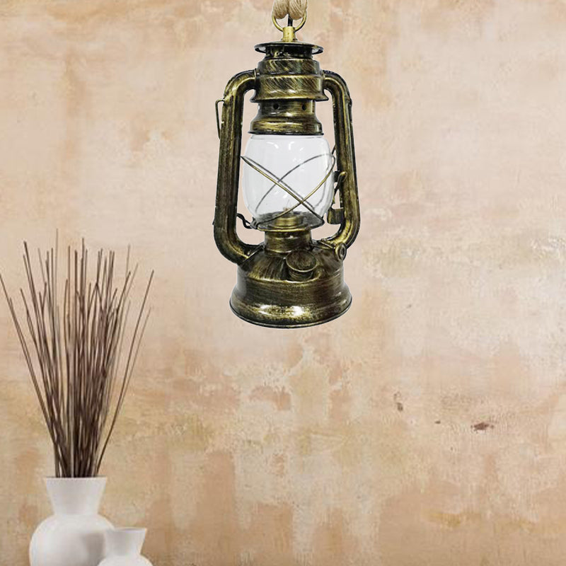 Black/Bronze/Antique Brass 1 Light Pendant Ceiling Light Industrial Clear Glass Kerosene Hanging Lamp for Coffee Shop