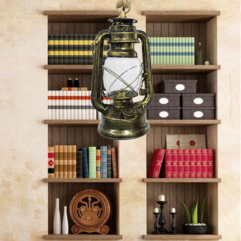 Black/Bronze/Antique Brass 1 Light Pendant Ceiling Light Industrial Clear Glass Kerosene Hanging Lamp for Coffee Shop