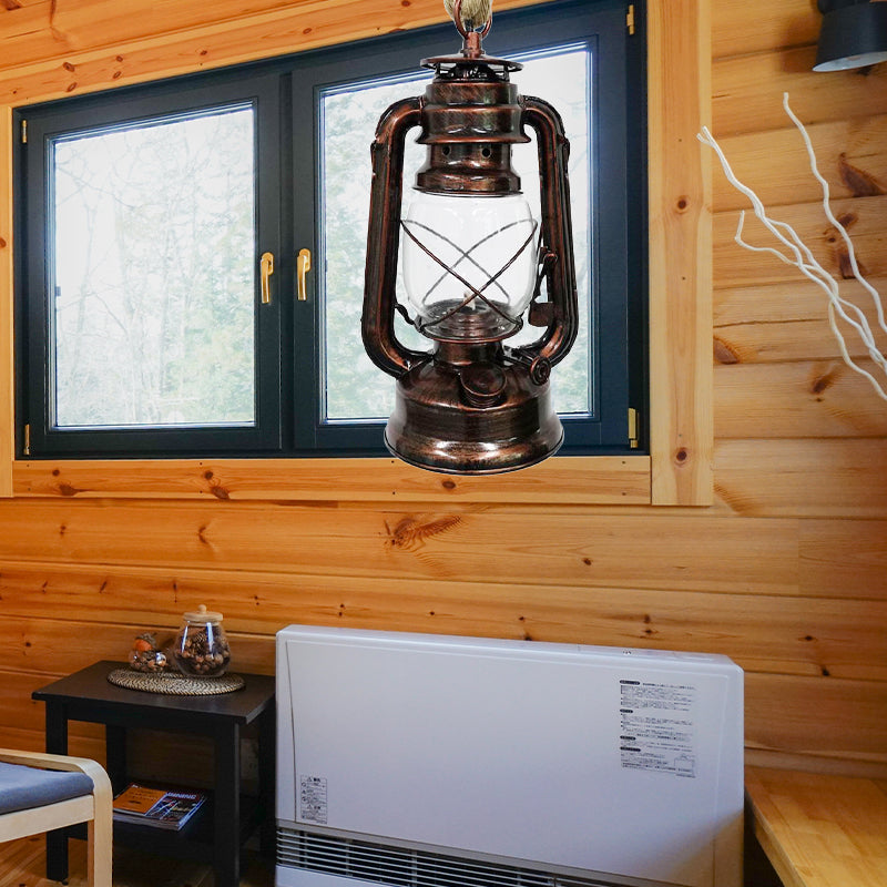 Black/Bronze/Antique Brass 1 Light Pendant Ceiling Light Industrial Clear Glass Kerosene Hanging Lamp for Coffee Shop