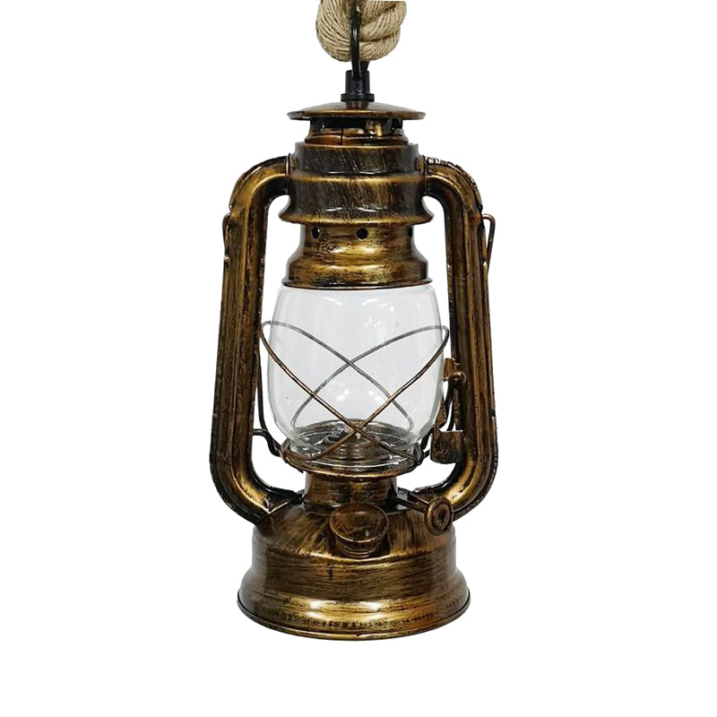 Black/Bronze/Antique Brass 1 Light Pendant Ceiling Light Industrial Clear Glass Kerosene Hanging Lamp for Coffee Shop