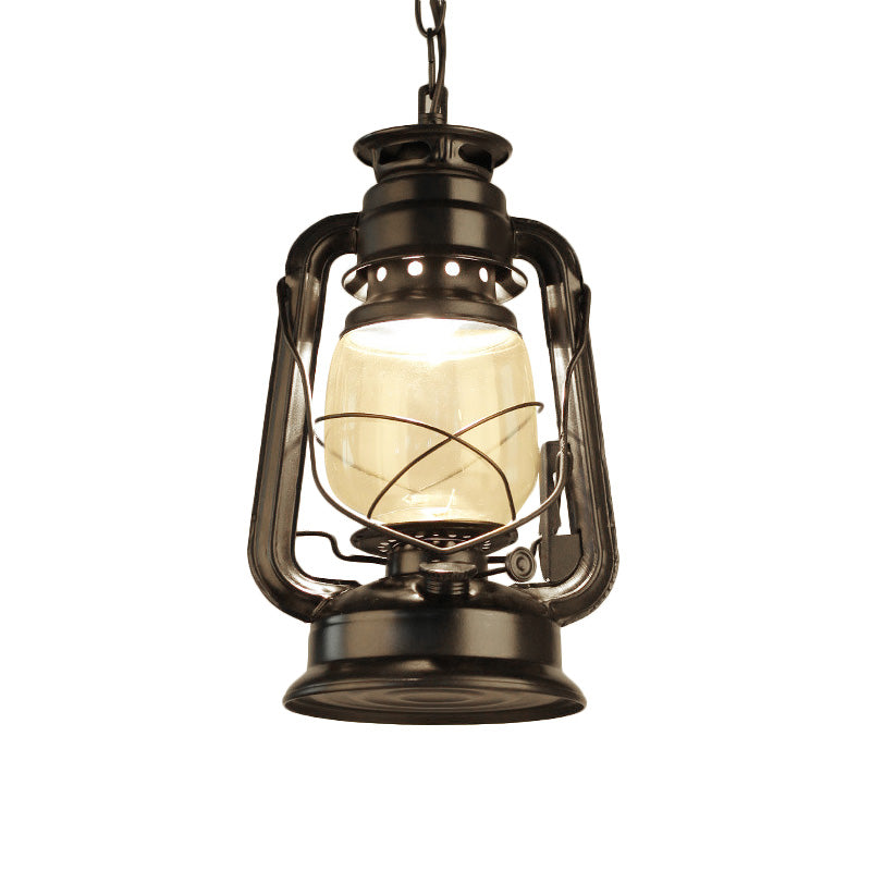 Black/Bronze/Antique Brass 1 Light Pendant Ceiling Light Industrial Clear Glass Kerosene Hanging Lamp for Coffee Shop