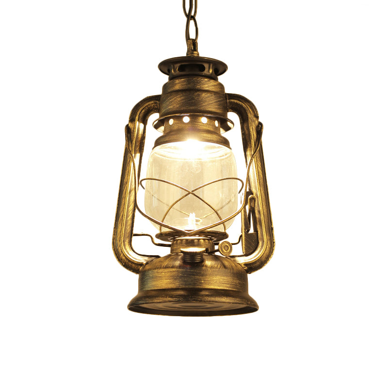 Black/Bronze/Antique Brass 1 Light Pendant Ceiling Light Industrial Clear Glass Kerosene Hanging Lamp for Coffee Shop