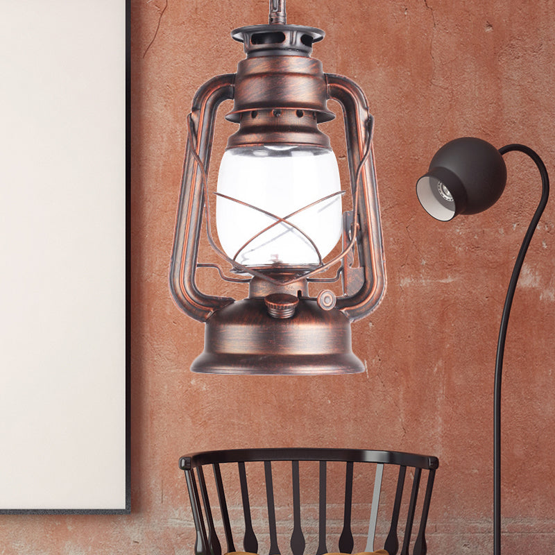 Black/Bronze/Antique Brass 1 Light Pendant Ceiling Light Industrial Clear Glass Kerosene Hanging Lamp for Coffee Shop