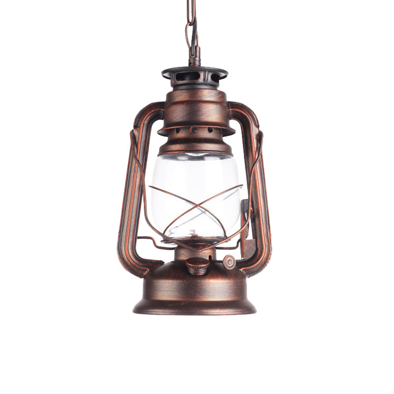 Black/Bronze/Antique Brass 1 Light Pendant Ceiling Light Industrial Clear Glass Kerosene Hanging Lamp for Coffee Shop