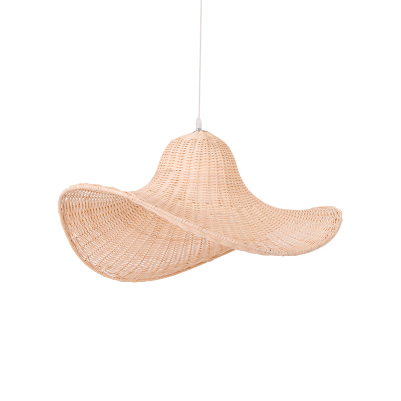 16"/19.5" Long South-east 1-Bulb Hanging Pendant with Rattan Beige Straw Hat Shaped Drop Light for Restaurant Tea House