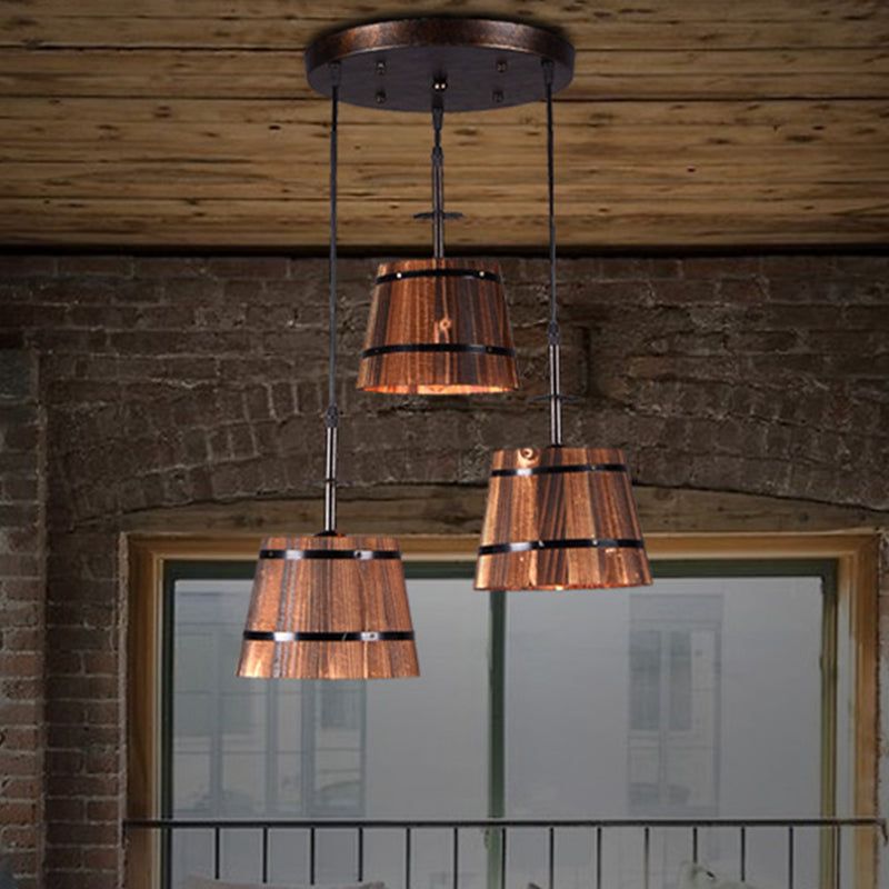 Lumo a sospensione a 3 a vite a 3 bulbina Light Rustic Elegante Lampada sospesa in legno in marrone per Villa