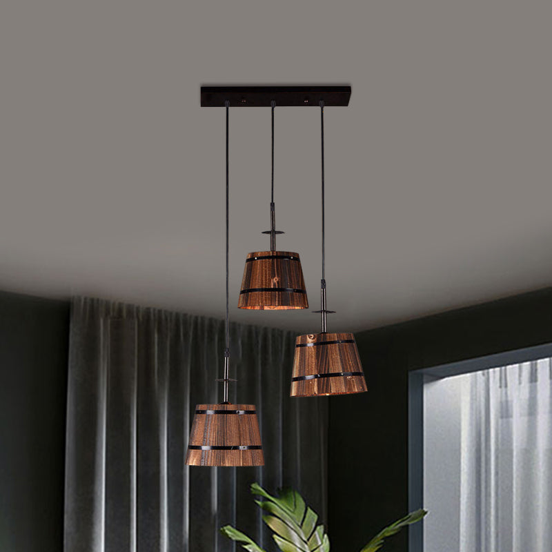 Pendard à 3 bulb Light Light Rustique Élégant lampe suspendue en bois en marron pour villa