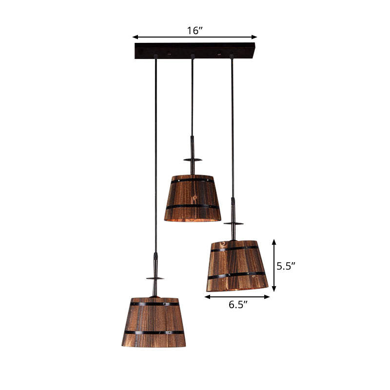 Pendard à 3 bulb Light Light Rustique Élégant lampe suspendue en bois en marron pour villa