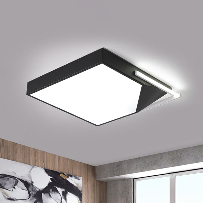 Simple Style Square Flush Mount Ceiling Light with Acrylic Shade Black/White LED Ceiling Flush Mount for Bedroom in Warm/White, 18"/21.5" Wide