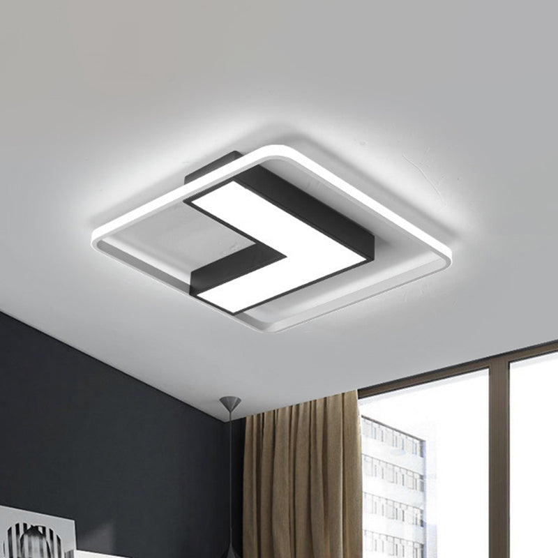 Lampada da soffitto a LED nera a forma di L, moderna illuminazione da incasso in metallo per sala studio in bianco caldo, 19"/24,5"/31,5" W